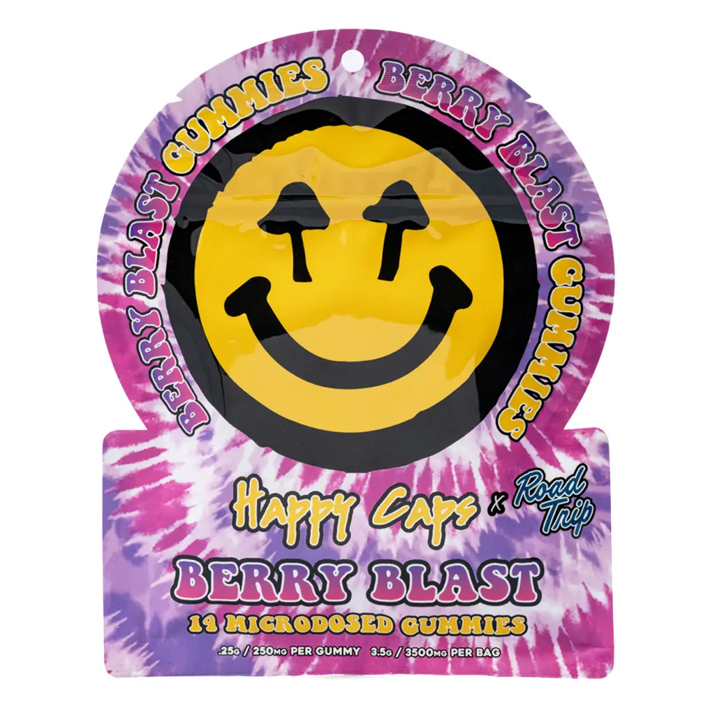Happy Caps x Road Trip - Microdosed Mushroom Gummies - Berry Blast front