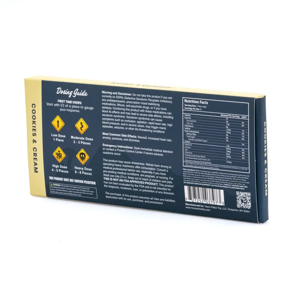 Road Trip Desert Stardust Mushroom Chocolate Bar - Cookies & Cream box back