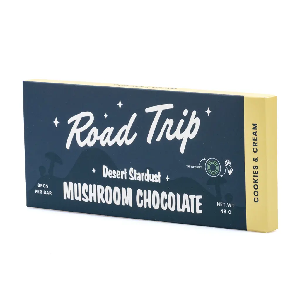 Road Trip Desert Stardust Mushroom Chocolate Bar - Cookies & Cream box front