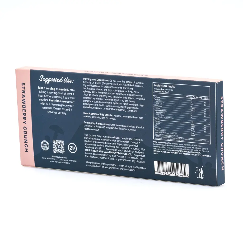 Road Trip Desert Stardust Mushroom Chocolate Bar - Strawberry Crunch box back