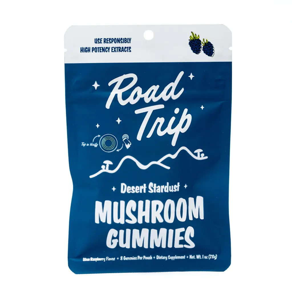 Road Trip Desert Stardust Mushroom Gummies - Blue Raspberry bag front